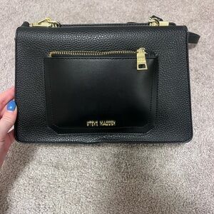 Steve Madden Black Leather Bag with Gold Logo
